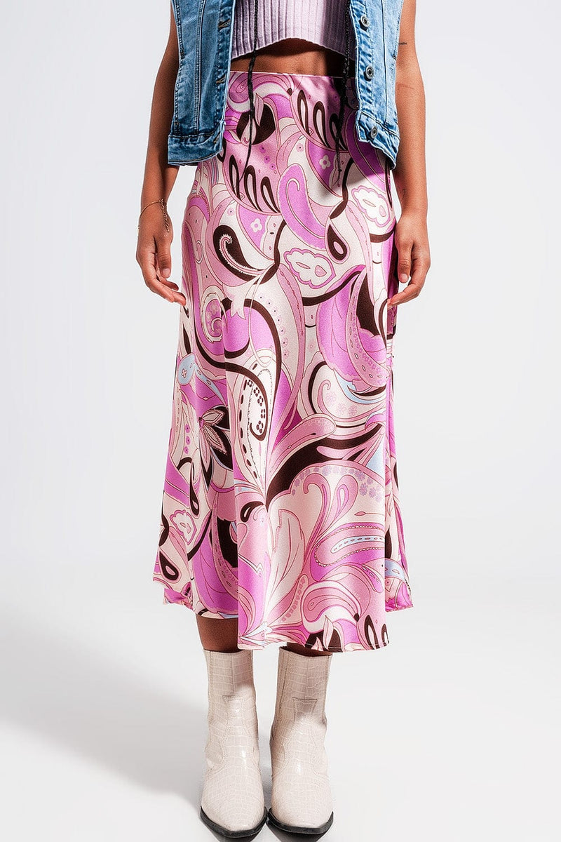 Q2 Women's Skirt Midi Skirt in Abstract Print in Pink