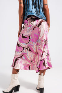 Q2 Women's Skirt Midi Skirt in Abstract Print in Pink