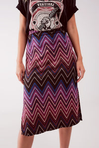 Q2 Women's Skirt Midi Skirt in Fuchsia Geo Print