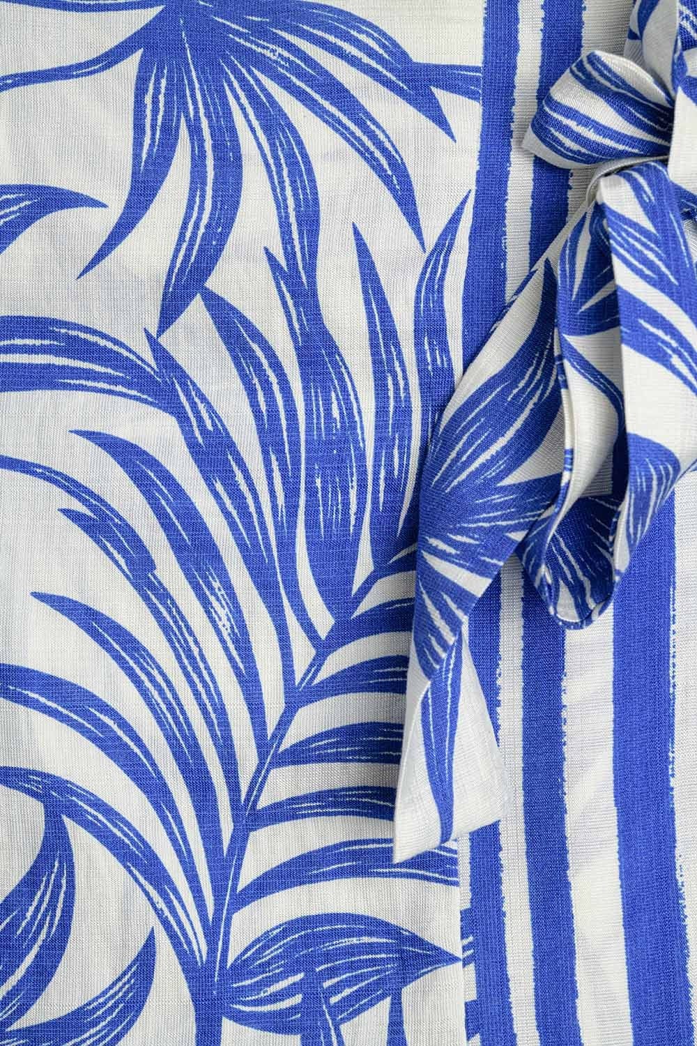 Q2 Women's Skirt Midi Skirt In Light Fabric With Tropical Motifs In Blue And White