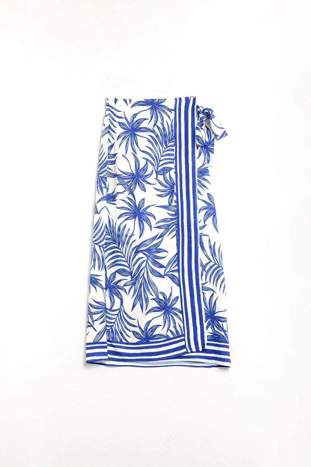 Q2 Women's Skirt Midi Skirt In Light Fabric With Tropical Motifs In Blue And White