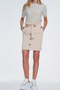 Q2 Women's Skirt Mini Beige Skirt with front Buttons