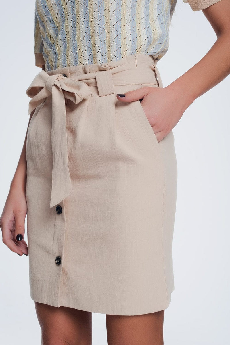 Q2 Women's Skirt Mini Beige Skirt with front Buttons