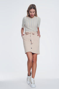 Q2 Women's Skirt Mini Beige Skirt with front Buttons