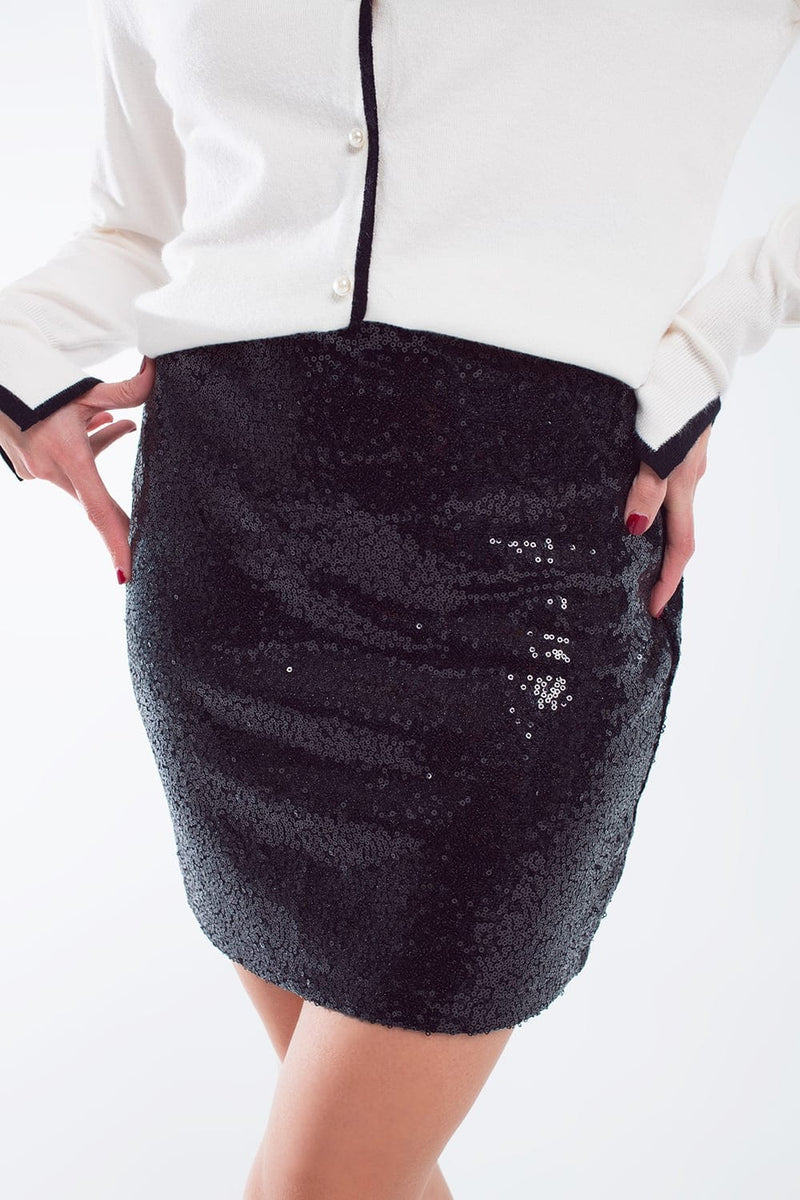 Q2 Women's Skirt Mini Bodycon Skirt In Black Small Sequins