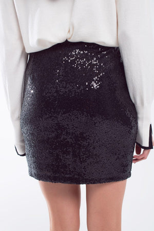 Q2 Women's Skirt Mini Bodycon Skirt In Black Small Sequins