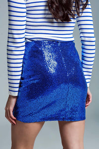 Q2 Women's Skirt Mini Bodycon Skirt In Blue Small Sequins