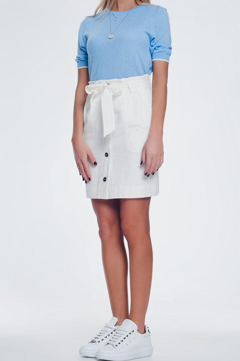 Q2 Women's Skirt Mini Cream Skirt with Front Buttons