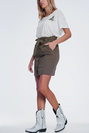 Q2 Women's Skirt Mini Khaki Skirt with Front Buttons