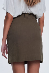 Q2 Women's Skirt Mini Khaki Skirt with Front Buttons