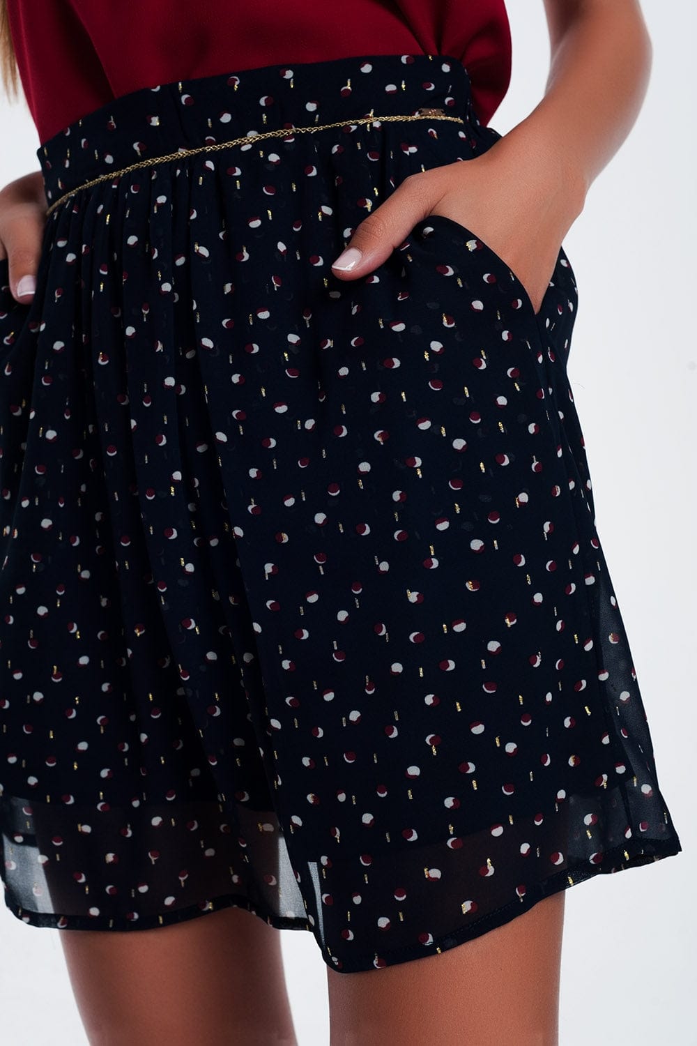 Q2 Women's Skirt Mini Skirt Navy in Scribble Polka Dot