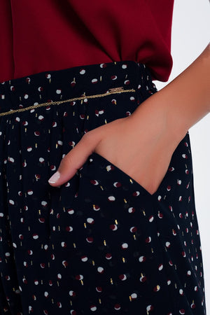 Q2 Women's Skirt Mini Skirt Navy in Scribble Polka Dot