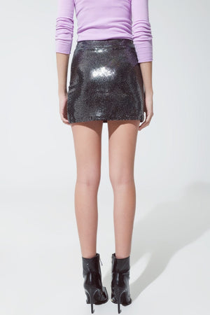 Q2 Women's Skirt Mini Skirt With Glitter And Slit In Silver