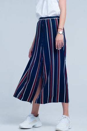 Q2 Women's Skirt Navy blue striped midi skirt