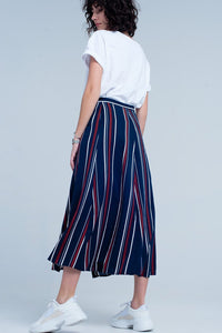 Q2 Women's Skirt Navy blue striped midi skirt