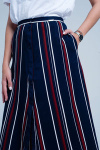 Q2 Women's Skirt Navy blue striped midi skirt