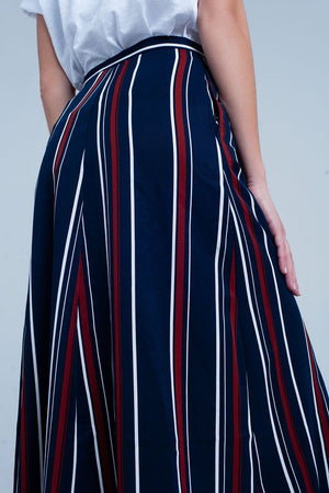 Q2 Women's Skirt Navy blue striped midi skirt