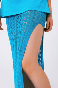 Q2 Women's Skirt One Size / Blue Crochet Maxi Skirt In Blue