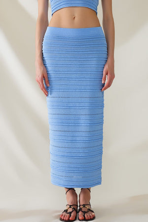 Q2 Women's Skirt One Size / Blue Knitted Midi Pencil Skirt In Light Blue