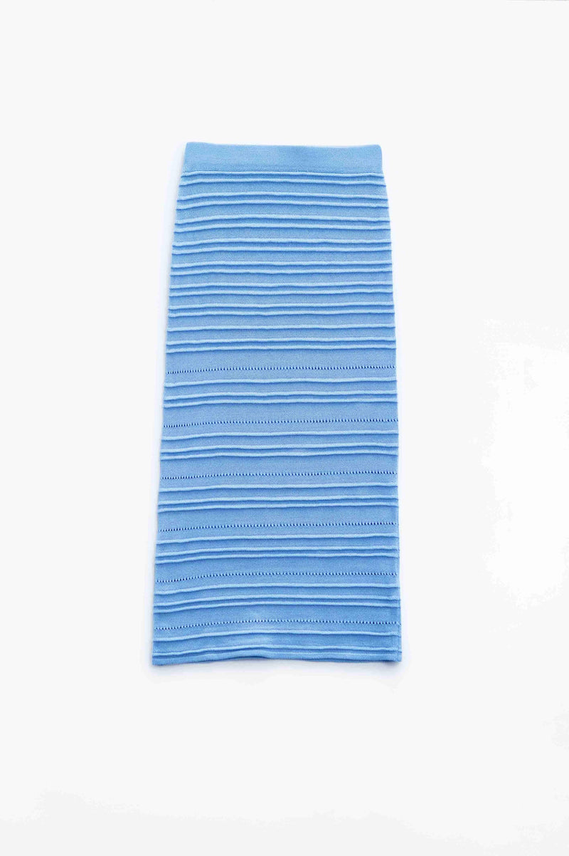 Q2 Women's Skirt One Size / Blue Knitted Midi Pencil Skirt In Light Blue