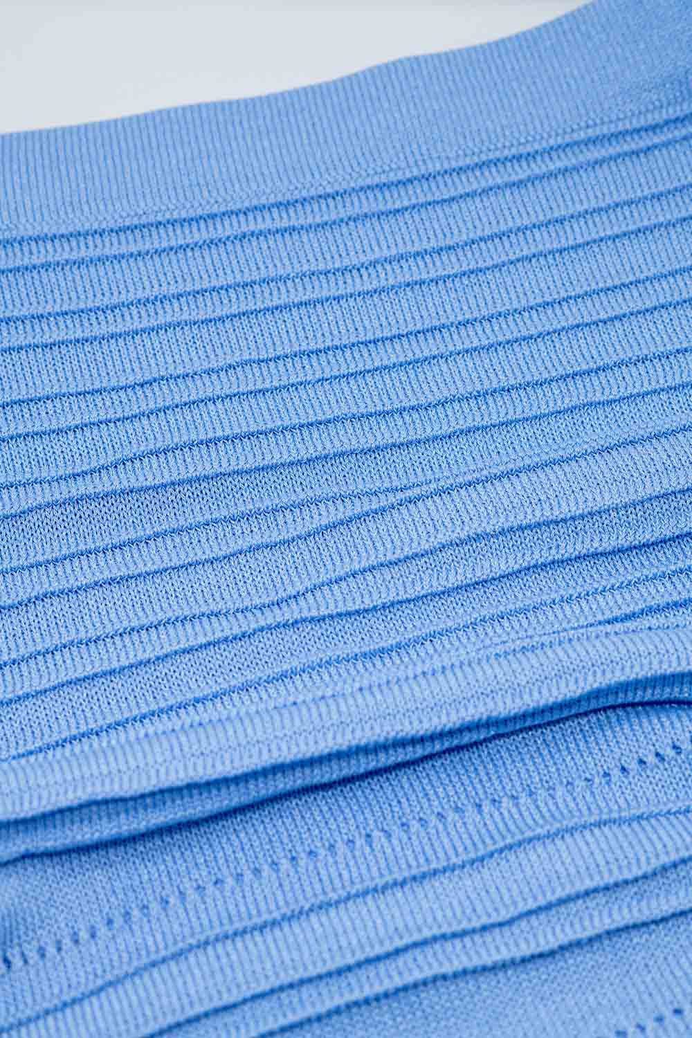 Q2 Women's Skirt One Size / Blue Knitted Midi Pencil Skirt In Light Blue