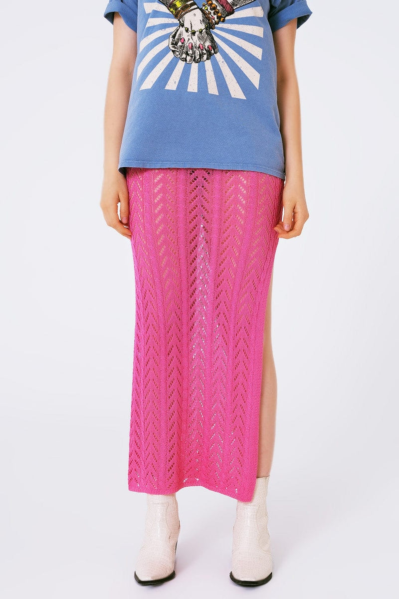 Q2 Women's Skirt One Size / Fuchsia Crochet Maxi Skirt In Pink