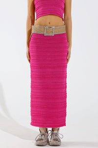 Q2 Women's Skirt One Size / Fuchsia Knitted Midi Skirt In Fuschia