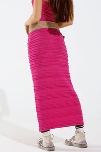 Q2 Women's Skirt One Size / Fuchsia Knitted Midi Skirt In Fuschia
