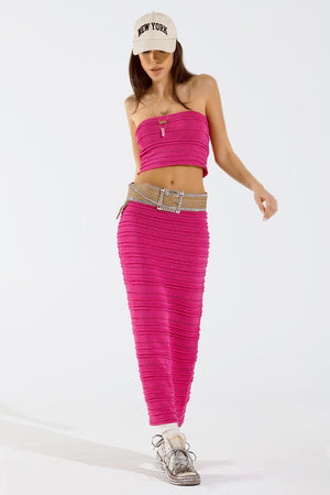 Q2 Women's Skirt One Size / Fuchsia Knitted Midi Skirt In Fuschia