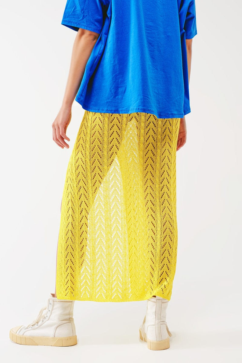 Q2 Women's Skirt One Size / Green Crochet Maxi Skirt In Yellow