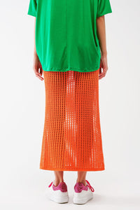 Q2 Women's Skirt One Size / Orange Maxi Sheer Crochet Skirt In Orange