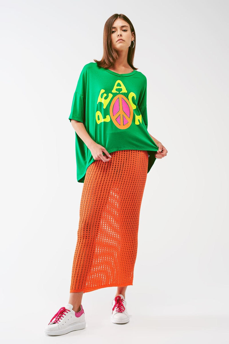 Q2 Women's Skirt One Size / Orange Maxi Sheer Crochet Skirt In Orange
