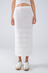 Q2 Women's Skirt One Size / White Knitted Midi Skirt In White