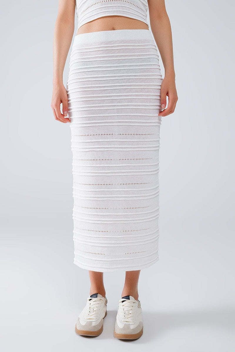 Q2 Women's Skirt One Size / White Knitted Midi Skirt In White