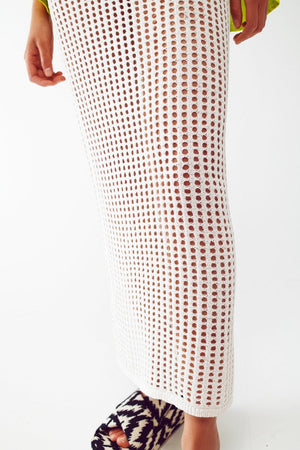 Q2 Women's Skirt One Size / White Maxi Sheer Crochet Skirt In White