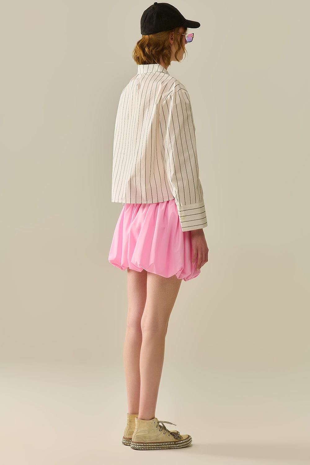 Q2 Women's Skirt Pink Poplin Balloon Miniskirt