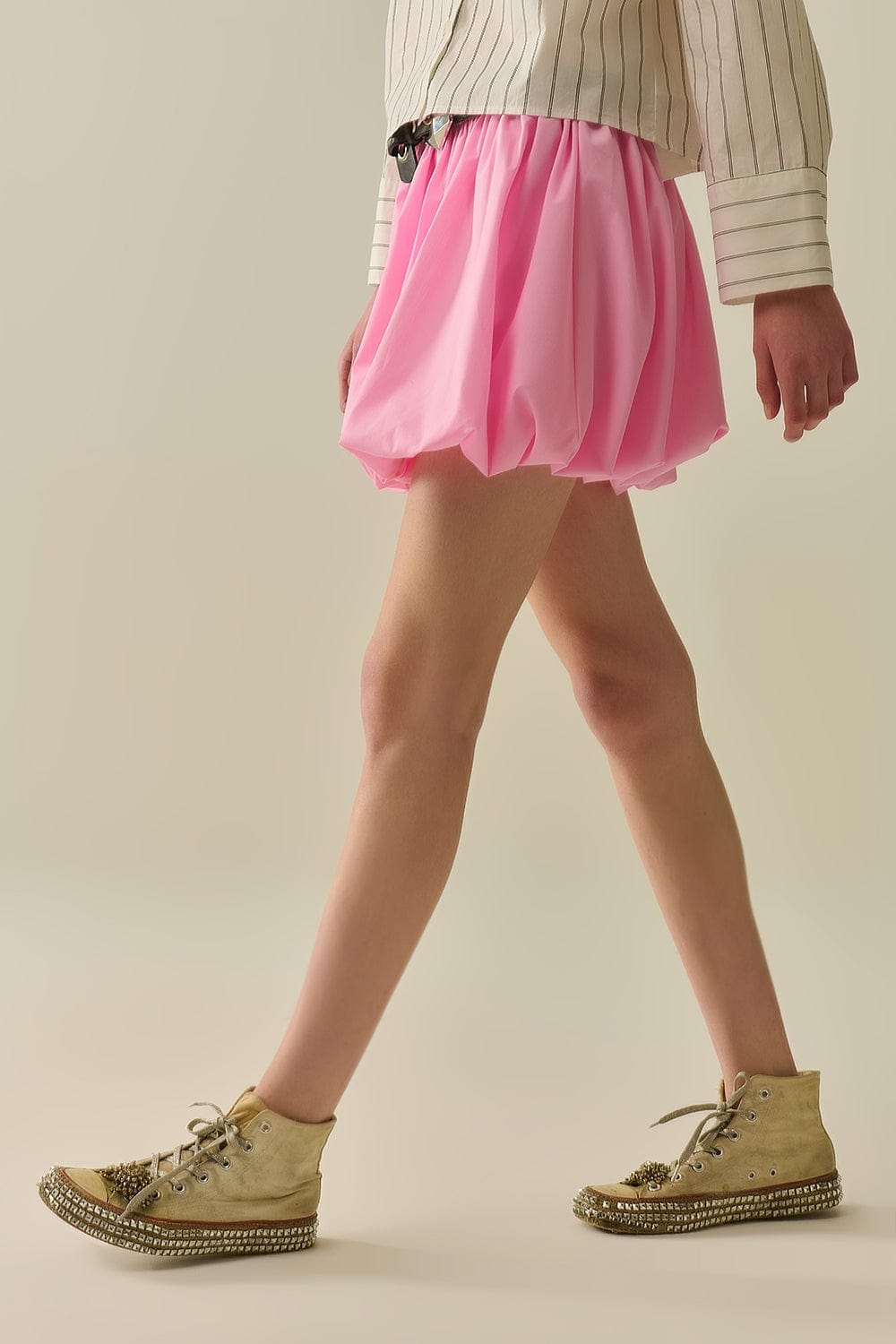 Q2 Women's Skirt Pink Poplin Balloon Miniskirt