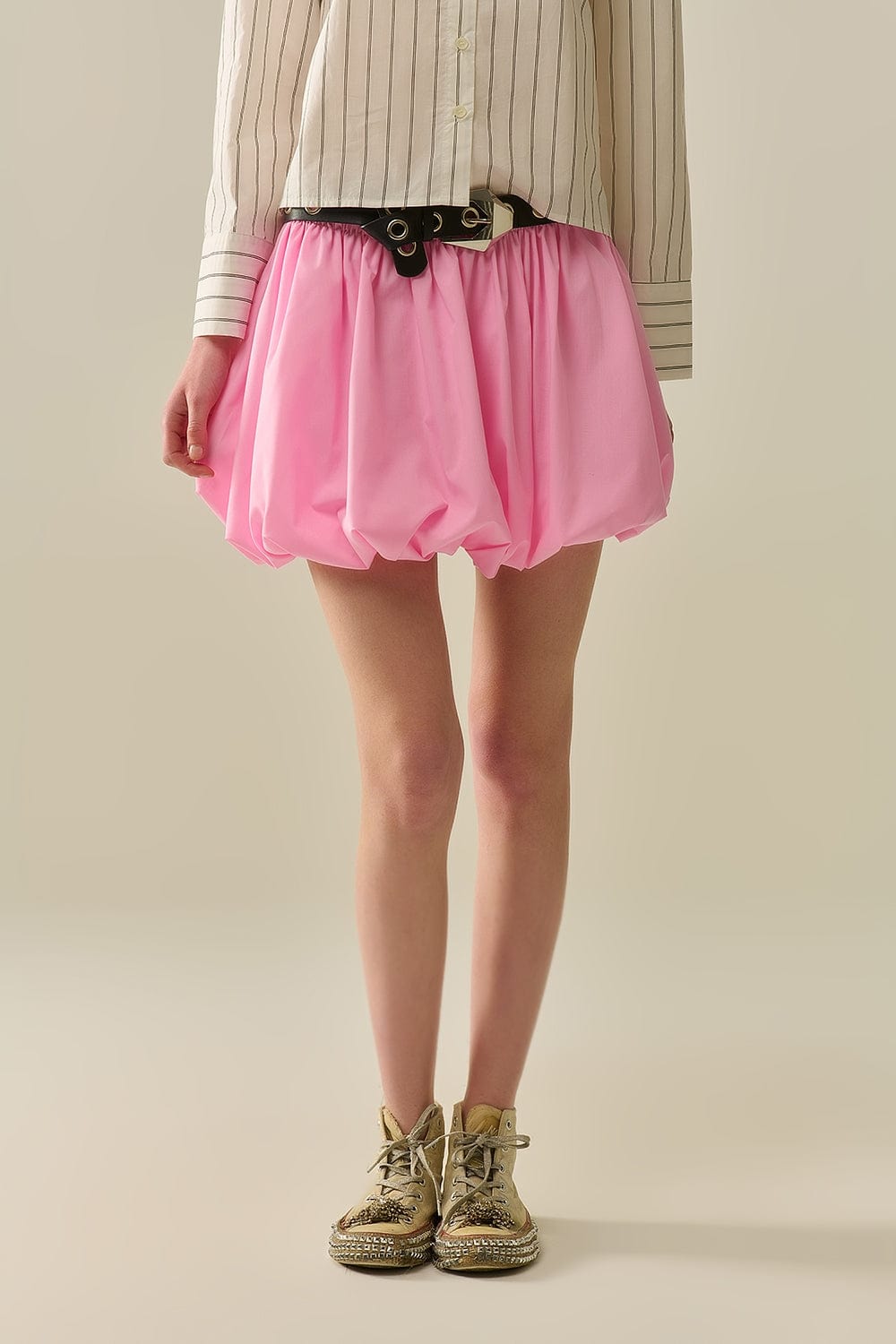 Q2 Women's Skirt Pink Poplin Balloon Miniskirt