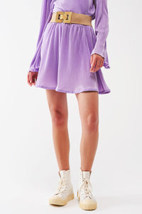 Q2 Women's Skirt Pleated Satin Mini Skirt in lilac