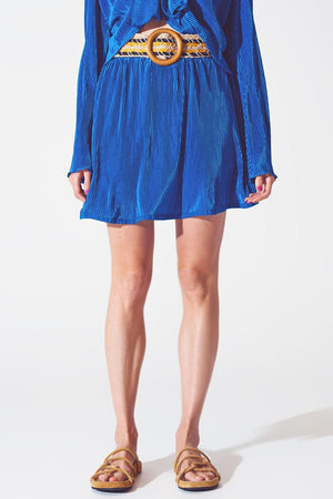 Q2 Women's Skirt Pleated Short Skirt in Blue