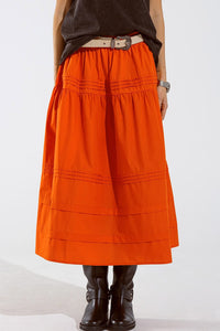 Q2 Women's Skirt Poplin Tiered Maxi Skirt With Stitching Details In Orange