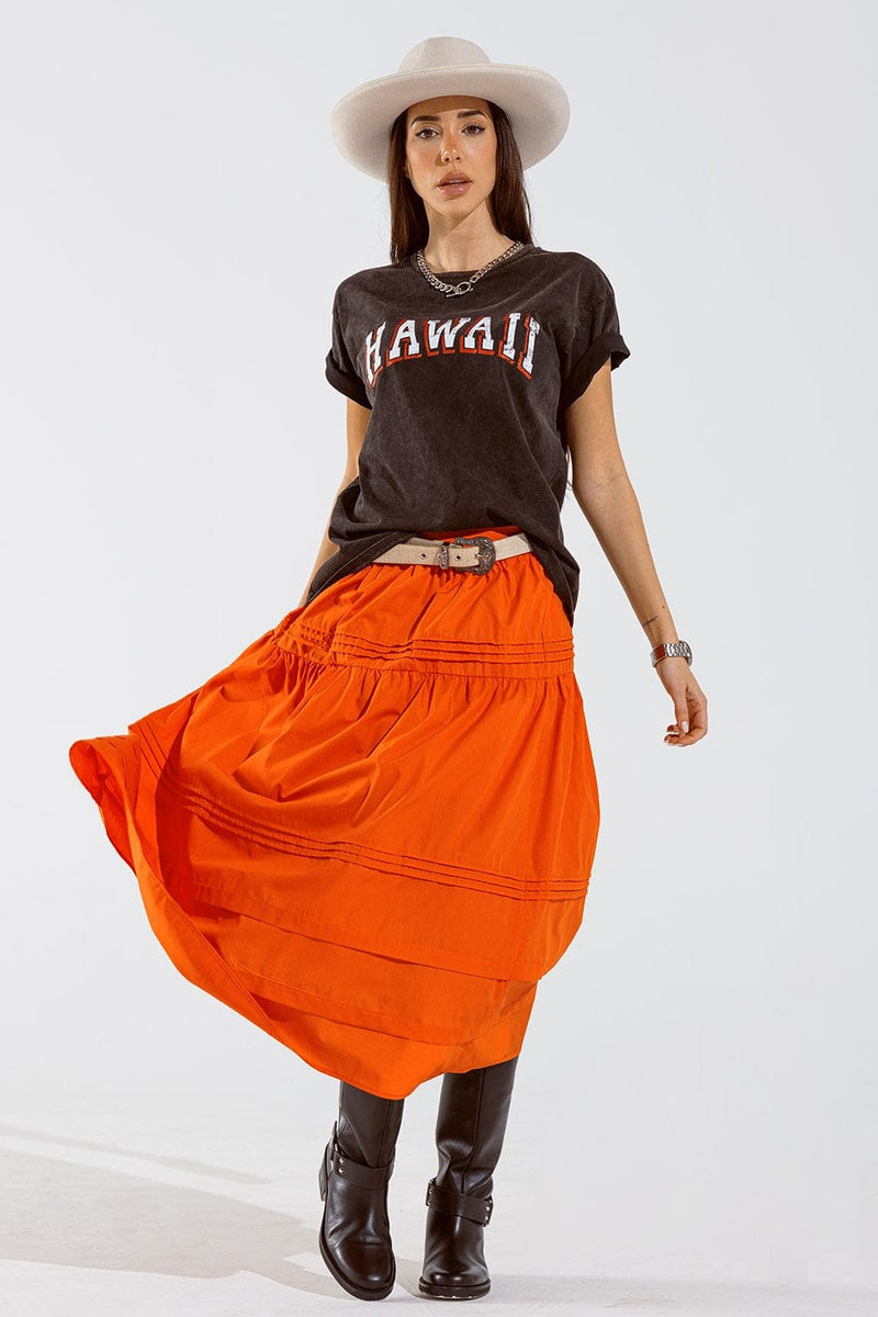 Q2 Women's Skirt Poplin Tiered Maxi Skirt With Stitching Details In Orange