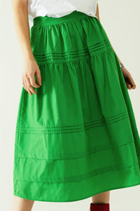 Q2 Women's Skirt Poplin Tiered Midi Skirt With Stitching Details In Green