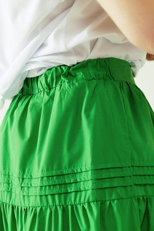 Q2 Women's Skirt Poplin Tiered Midi Skirt With Stitching Details In Green