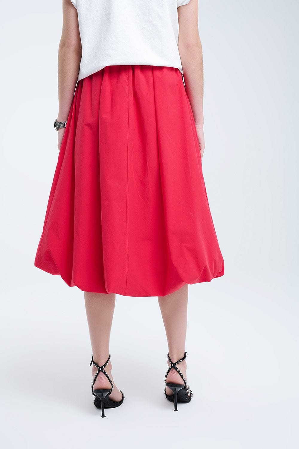 Q2 Women's Skirt Red Mini Bubble Skirt In Poplin Fabric