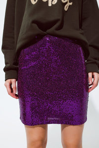 Q2 Women's Skirt Sequin Mini Skirt In Purple Color