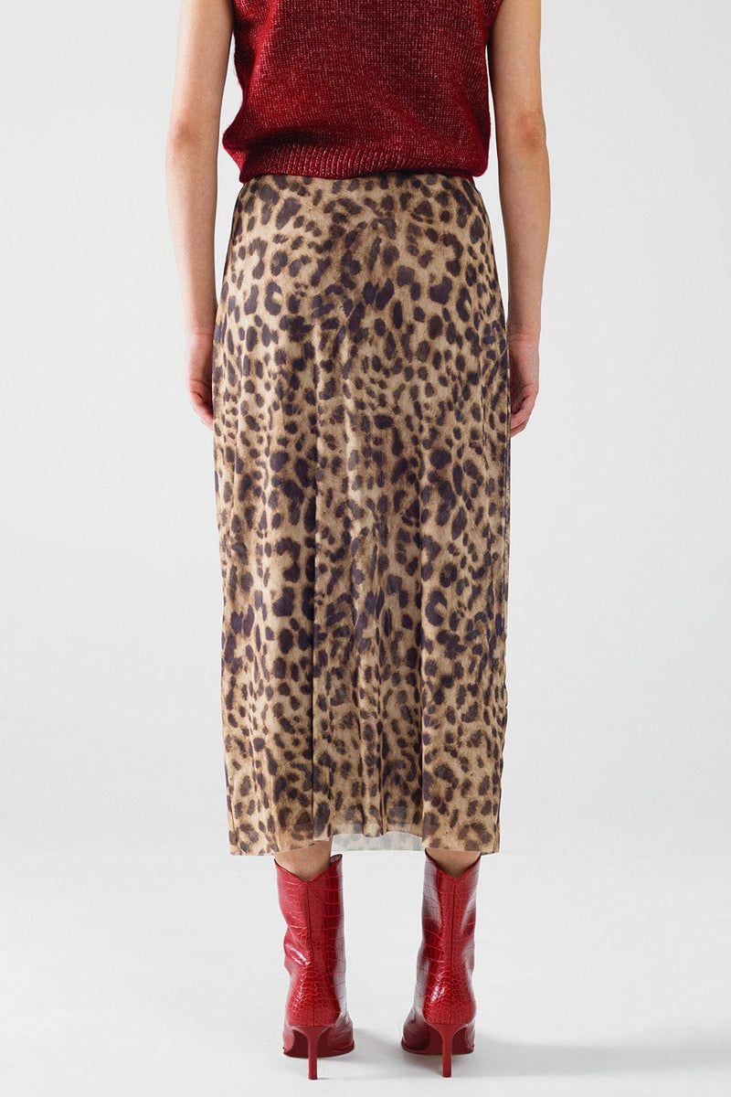 Q2 Women's Skirt Sheer Long Leopard Print Bodycon Midi Skirt