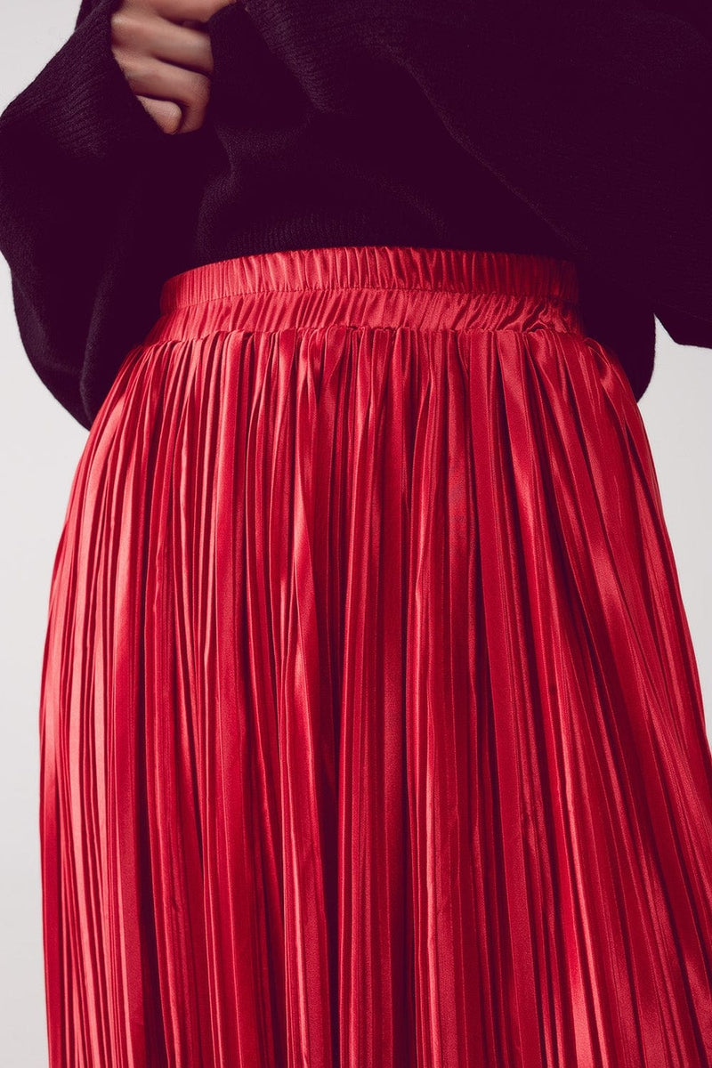Q2 Women's Skirt Shiny Rust Pleated Midi Skirt