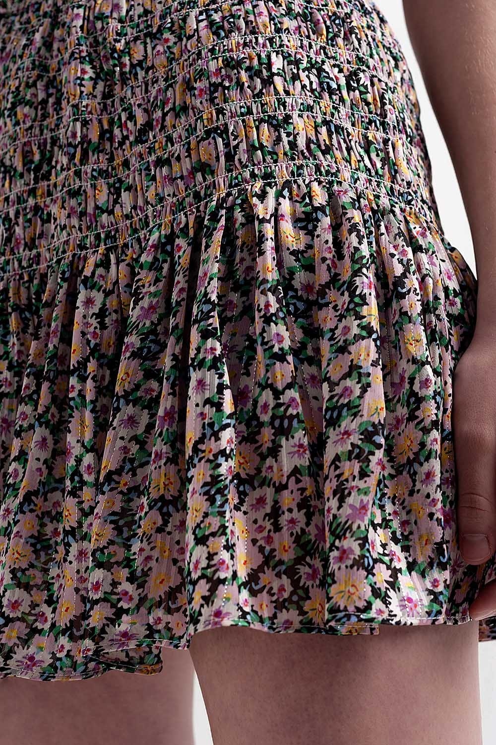 Q2 Women's Skirt Shirred Skater Skirt Co-Ord in Black Ditsy Floral