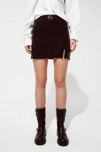 Q2 Women's Skirt Short Mini Skirt With Glitter And Slit In Black